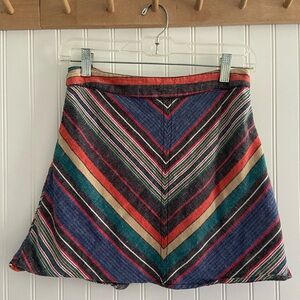 Free People Multicolor Striped Cotton Linen Lined Mini Skirt Bohemian Size 2